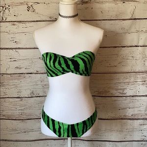 Black & Green Zebra Bikini Small